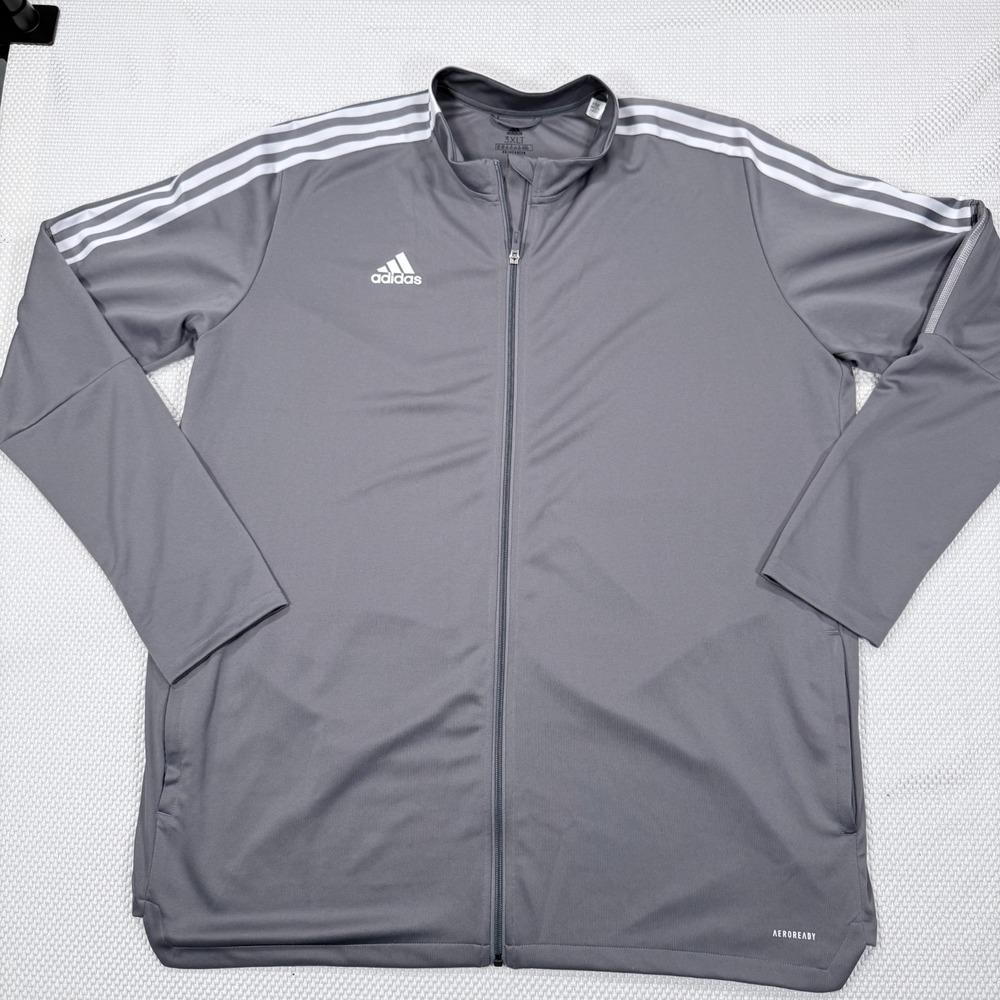 adidas Mens Primegreen Track Jacket Grey White 3 Stripes 3XLT Big Tall Full Zip